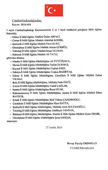 Sayın Cumhurbaşkanımızın tensipleriyle Kayseri İl Milli Eğitim Müdürlüğüne asaleten atanmış bulunmaktayız.

Bizleri bu göreve layık gören Cumhurbaşkanımız Sayın Recep Tayyip ERDOĞAN’a ,Milli Eğitim Bakanımız Sayın Yusuf TEKİN’e şükranlarımı arz ediyorum. 

Bu vesileyle ataması