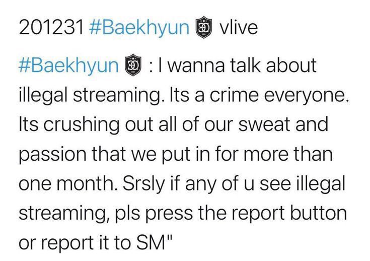 SUJI96808's tweet photo. Baekhyun is right now being bashed because he insists people should be streaming music LEGALLY 🙃 https://t.co/m9xYE39dn5