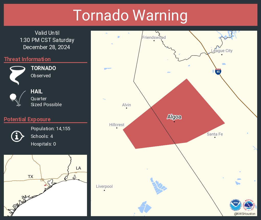 Tornado Warning continues for Algoa TX until 1:30 PM CST