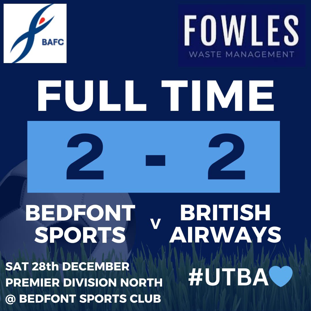 The game that no one wants to play in between Christmas and new year ends in the Desmond 

<a href="/BSFC_Official/">Bedfont Sports Club</a> 2 - 2 BA 

After being 2 goals down with 15 mins to go we’ll take the point! 

Hard fought come back 💪🏻