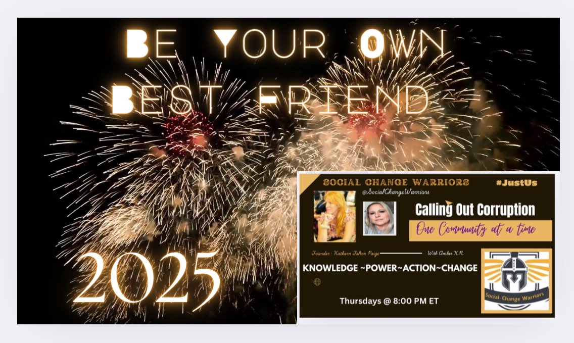 DuneKat14's tweet photo. Thank you @RealDealOneil86 for #CallingOutCorruption You are a true warrior! #SocialChangeWarriors is so honored to have you as a 🤩special guest on our first live of 2025 ~ 🎊🎆
New Years Special ~ Be Your Own Best Friend #BYOBF on Jan 2 at
8 PM ET. #JustUs
https://t.co/ppfUKzscXX