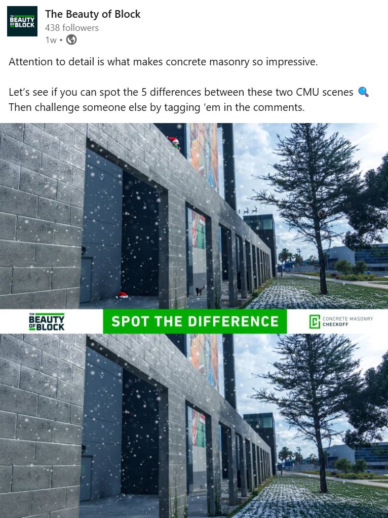 The ✨ artistry ✨ craft ✨ detail of concrete masonry adds ✨ charm ✨ warmth ✨ class to our communities.

Have some 💚❤️ post-Christmas fun 💚❤️ noting the special details below from our friends The Beauty of Block!