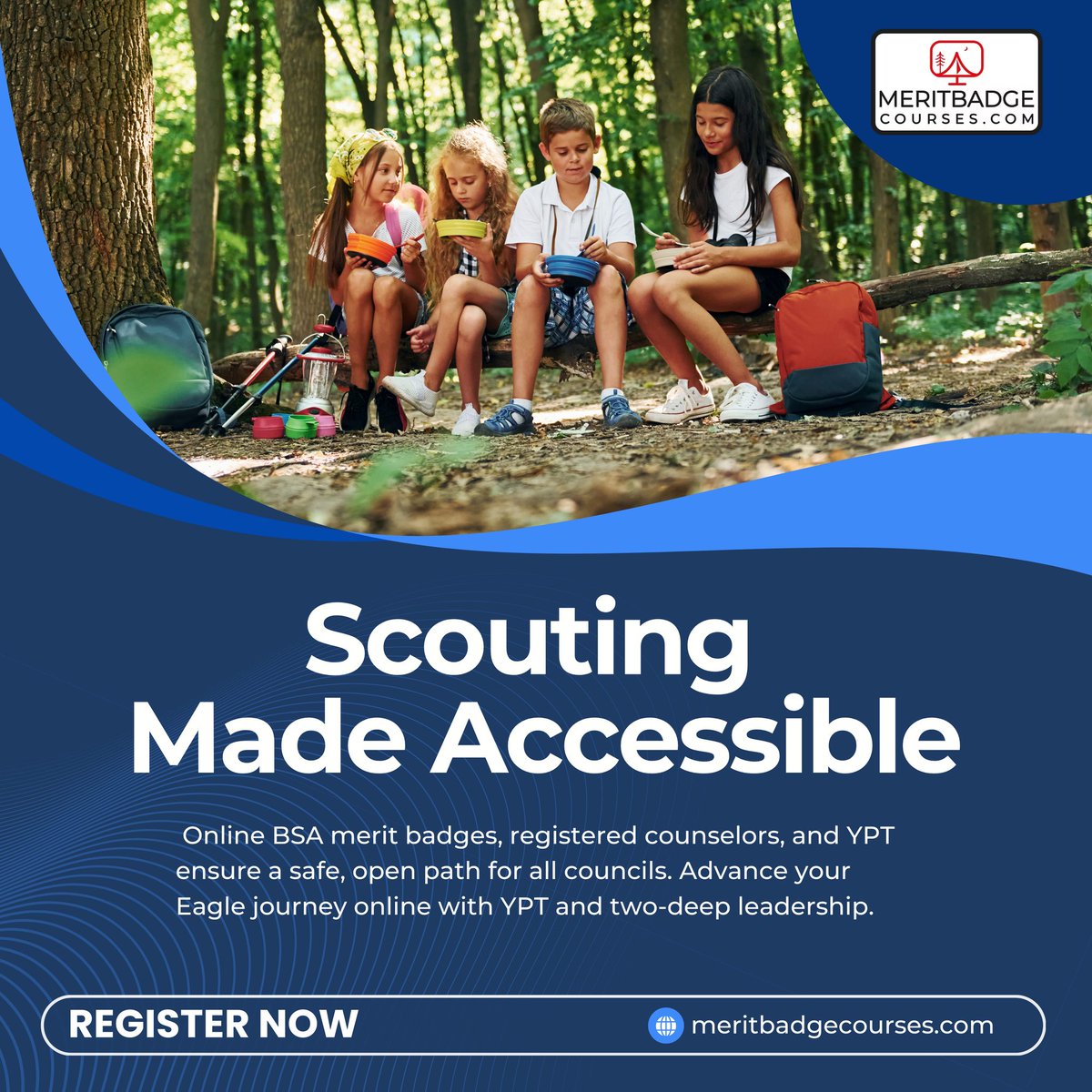 Scouting just got more accessible with online BSA merit badges and YPT training at meritbadgecourses.com. Register now to ensure a safe and open path for all councils. Let's advance together! #Scouting #EagleJourney
