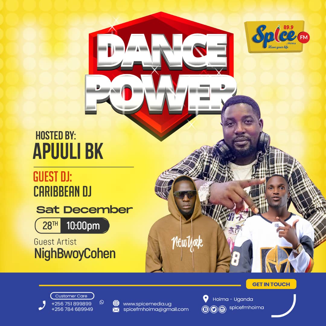 SpiceFMHoima's tweet photo. How Is Your Evening So Far??

 Looking for a weekend filled with entertainment? Look no further than #DancePower

Catch all the vibe this Saturday at 10:00PM On Air and online. 

#SpiceFmDancePower. Apuuli BK