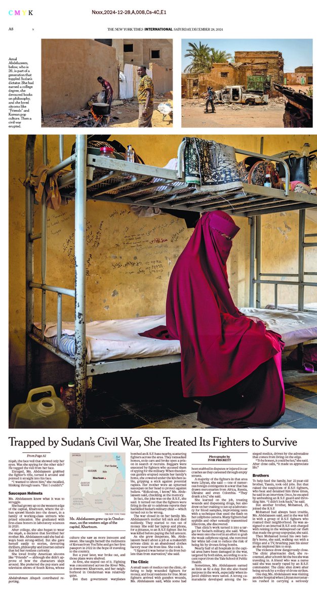Declan Walsh (@declanwalsh) on Twitter photo Earlier this year in Sudan, I bumped into a fierce young woman with an incredible story. She shared it, hoping show how a brutal war has shattered lives.
Today her profile was on page 1 of <a href="/nytimes/">The New York Times</a>, and across two pages inside, with striking portraits by <a href="/ivorprickett/">Ivor Prickett</a>. Earlier this year in Sudan, I bumped into a fierce young woman with an incredible story. She shared it, hoping show how a brutal war has shattered lives.
Today her profile was on page 1 of <a href="/nytimes/">The New York Times</a>, and across two pages inside, with striking portraits by <a href="/ivorprickett/">Ivor Prickett</a>.