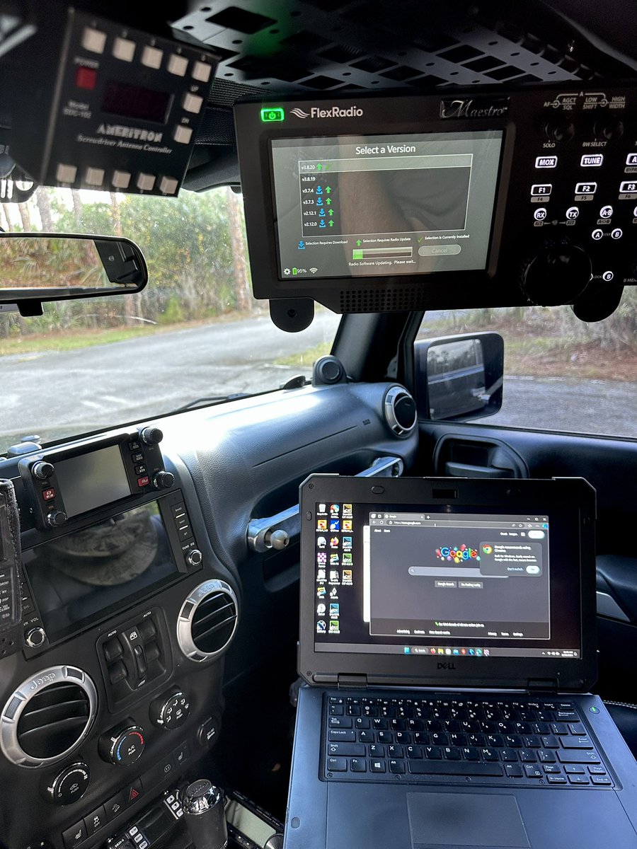 For months, the Jeep’s Flex 6300 firmware was outdated. Today, I finally upgraded it in the field, using the Starlink Mini terminal as the Jeep’s broadband connection.  Worked like a champ. 👍🏻

#hamradio #flexradio #starlink