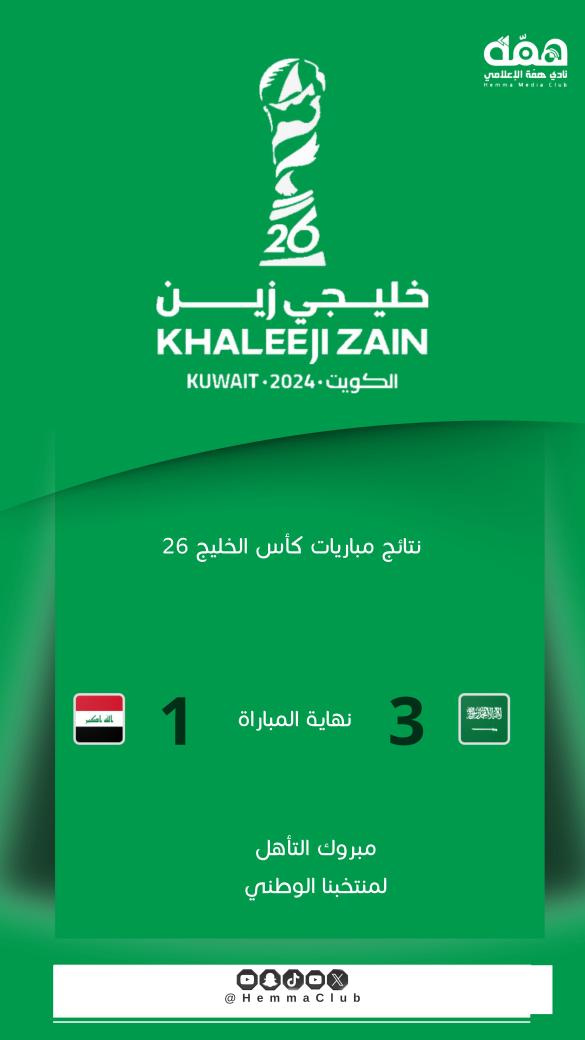 #السعوديه_العراق 
مبروك الفوز والتأهل لمنتخبنا الوطني 
#نادي_همة_الإعلامي