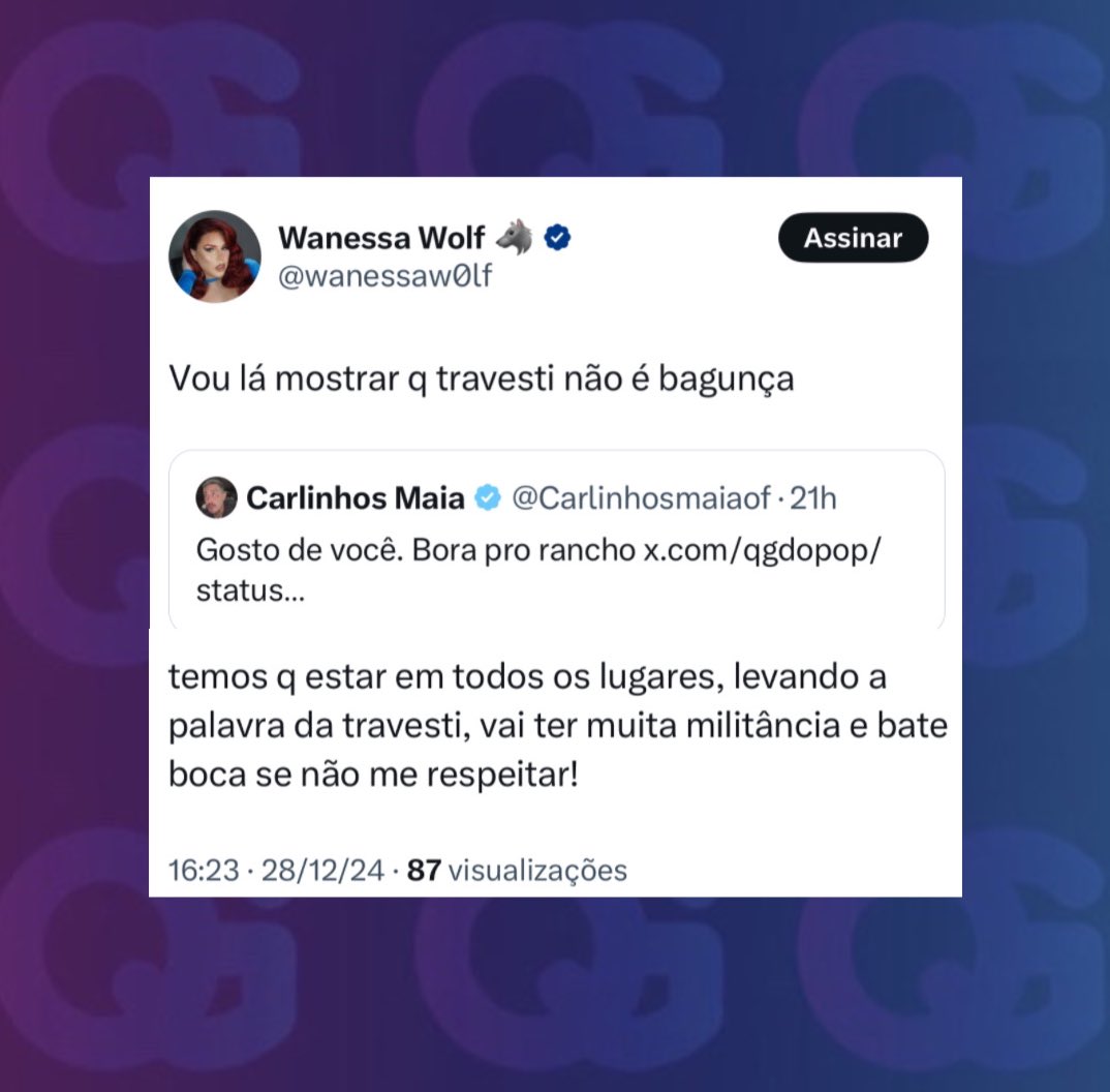 QGdoPOP's tweet image. Wanessa Wolf aceita pedido de Carlinhos Maia para ir ao ‘Rancho’:

“Vou lá mostrar q travesti não é bagunça. Temos q estar em todos os lugares.”