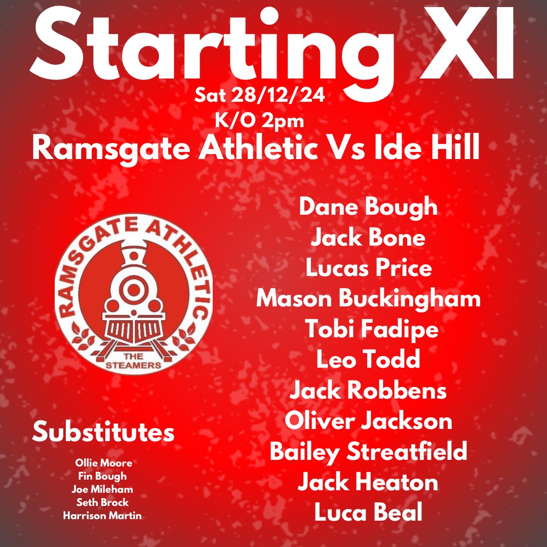 The starting line up and subs for todays game against Ide Hill🚂