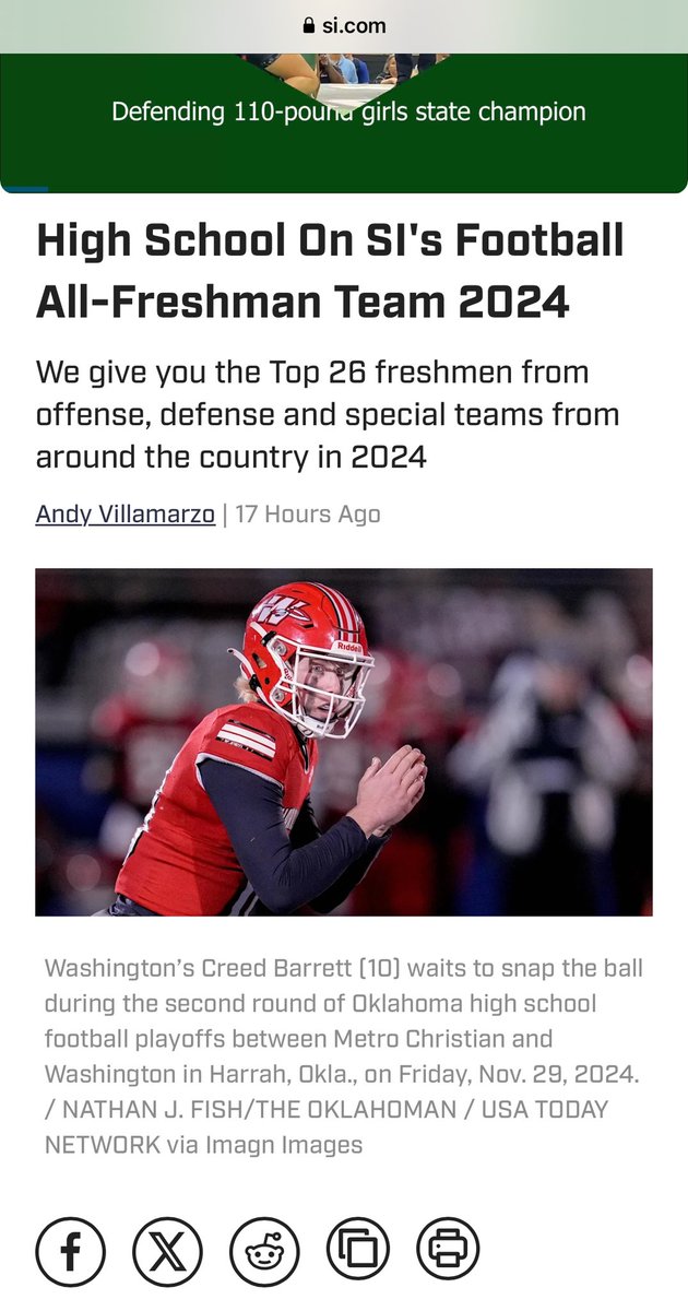 SilverCreekHSF1's tweet photo. Congrats to Saxton Sinatra being named to the Sports Illustrated All Freshman Team. Top 26 in the country. @SinatraSaxton  @DarrenSabedra @CalHiSports  @joseph_dycus https://t.co/bobzy7E1Ja