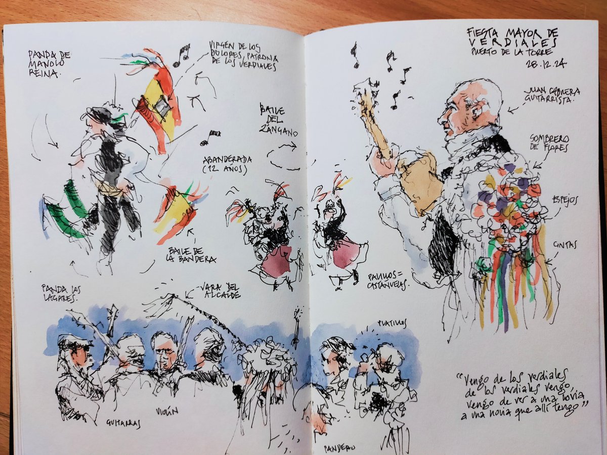 Nada más entusiasmante que dibujar al frenético ritmo de #verdiales, el baile y la música de la tierra. La belleza de lo auténtico en su estado más puro.

#Málaga #urbansketchers