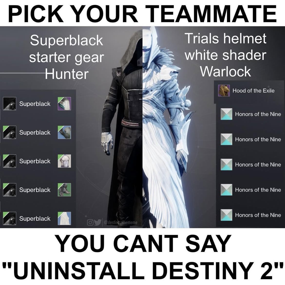 destiny_thememe's tweet image. Top 5 memes of the year
4. Pick your teammate