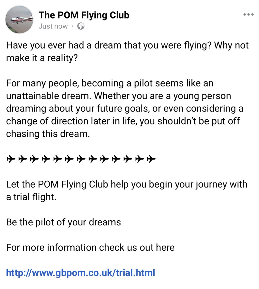 gbpom.co.uk/trial.html

#learntofly #generalaviation
#flying #flighttraining #trialflights #flightexperience #flyingclub #gbpom #gselb #pomflyingclub #humbersideairport