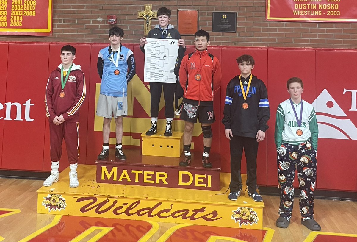 1st Place Match - Case Bridge (Avon) won by tech fall over Tom Nguyen (New Albany), 23-4 3:10

Bridge is your 2024 Mater Dei Holiday Classic Champion at 106 pounds! <a href="/OrioleAthletics/">Avon OrioleAthletics</a>