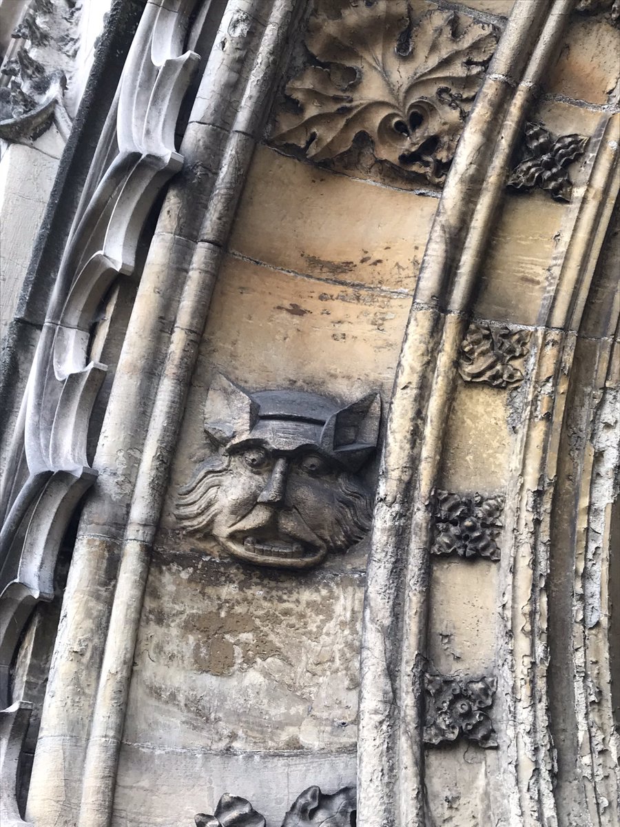 LyonMerriman2's tweet photo. Foliate spewing head, Beverley Minster. #GreenMan. 
I was hoping to find the (Lewis Carroll inspiring) rabbit carving at nearby St Mary’s church, but it was closed. Although there were great carvings outside, including these cat/demon faces. https://t.co/ThySdo2Nv3