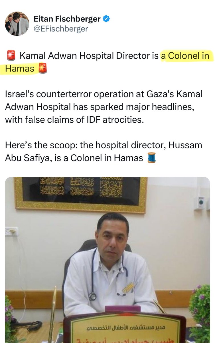Marina Medvin 🇺🇸 (@marinamedvin) on Twitter photo The Gaza doctor who was writing propaganda pieces in the New York Times turned out to be a high ranking terrorist member of Hamas.
H/t <a href="/EFischberger/">Eitan Fischberger</a> The Gaza doctor who was writing propaganda pieces in the New York Times turned out to be a high ranking terrorist member of Hamas.
H/t <a href="/EFischberger/">Eitan Fischberger</a>