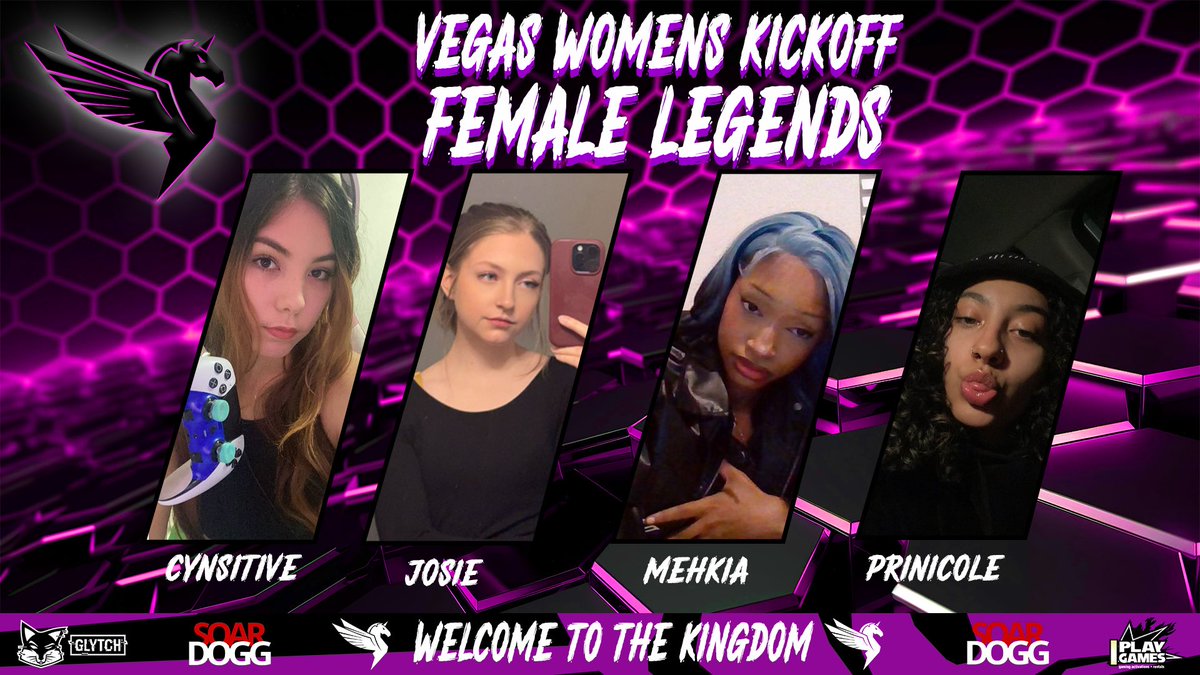 🚨ROSTER ANNOUNCEMENT #1🚨

Our Legends of 6 female roster for the @AuroraWomensCOD Las Vegas Kickoff LAN next weekend🎰

🎀<a href="/CynsitiveSZN/">cynsitive</a> 
🎀@nicolepri_ 
🎀<a href="/Dingst_/">Josie</a> 
🎀<a href="/m3hkya/">kia</a> 

#BeLegendary👑 | #ForTheKingdom🏰