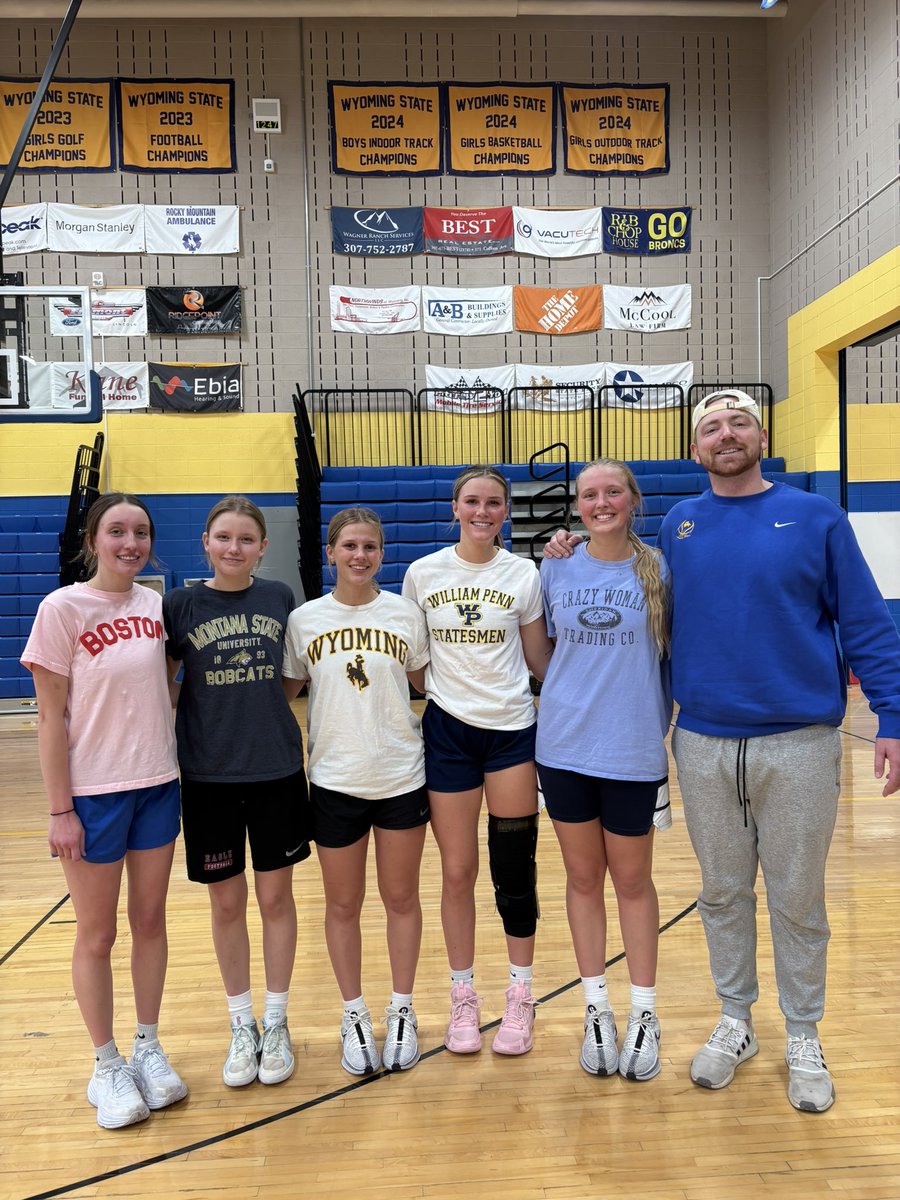 Thanks to this crew of alumni coming in and playing some open gym today!!! This crew has as much to do with the banner hanging up behind them as anybody. Missing a couple from the last couple of classes that didn’t make it in today but thankful for them as well! Go Lady Broncs!