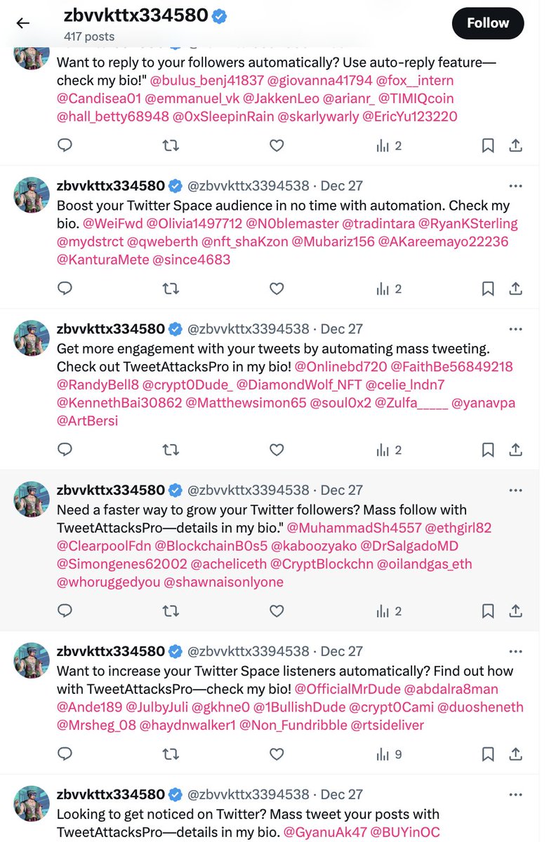 Hi <a href="/elonmusk/">Elon Musk</a> , how is it possible that accounts like this - obviously spamming people - don't get suspended but enjoy a blue checkmark instead ??? (<a href="/Support/">Support</a>)