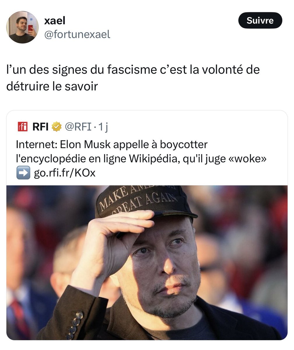 CordierAlice2's tweet photo. Depuis qu’on est en CM2, nos profs nous disent de ne pas utiliser Wikipedia comme source car c’est ni fiable, ni crédible. 

Tout le monde était d’accord avec ça, même les gens de gauche. 

Mais ça, c’était avant qu’Elon Musk ne critique Wikipédia. https://t.co/RQSaWS4ZqR