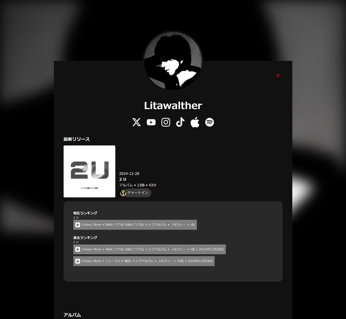 AznarVr's tweet image. アルバム『2 U』iTunes Store R&amp;amp;B/ソウル　トップアルバム　チャート1位 ありがとうございます‼️