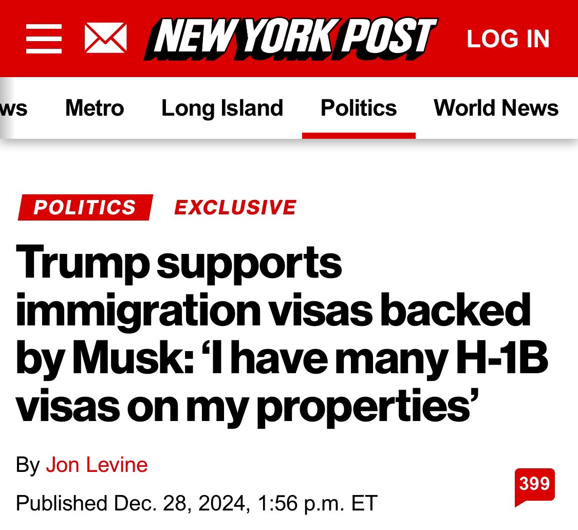 Breaking911's tweet image. TRUMP TO NY POST: “I’ve always liked the visas, I have always been in favor of the visas. That’s why we have them.

“I have many H-1B visas on my properties. I’ve been a believer in H-1B. I have used it many times. It’s a great program.”