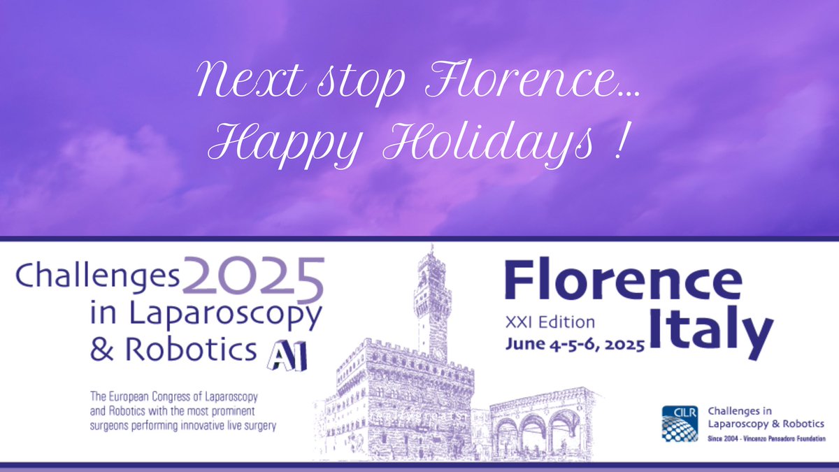 Challenges in Laparoscopy & Robotics ( CILR ) (@cilr2025) on Twitter photo As we step into 2025, let's look forward to reuniting in Florence for the 21st edition of CILR! Excitement is in the air as we prepare for this incredible event.
Can't wait to see you all there.
Happy New Year to you, your family and friends!
<a href="/minerviniandre/">Andrea Minervini</a>
<a href="/AOUCareggi/">Azienda Ospedaliero-Universitaria Careggi</a> As we step into 2025, let's look forward to reuniting in Florence for the 21st edition of CILR! Excitement is in the air as we prepare for this incredible event.
Can't wait to see you all there.
Happy New Year to you, your family and friends!
<a href="/minerviniandre/">Andrea Minervini</a>
<a href="/AOUCareggi/">Azienda Ospedaliero-Universitaria Careggi</a>