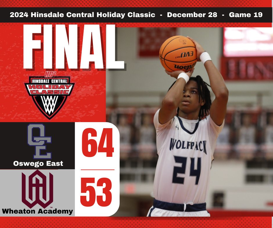 Oswego East secured a spot in the consolation final of the 2024 Hinsdale Central Holiday Classic by defeating Wheaton Academy 64-53. Mason Lockett led Oswego East with a double-double of 15 points and 13 rebounds.

Recap &amp; Box Score at: hcholidayclassic.com/2024stats/24hc…