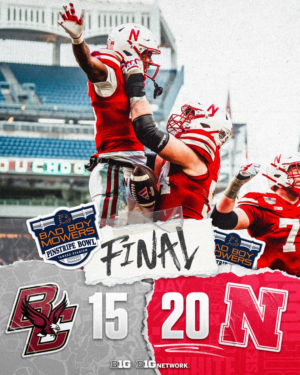 B1Gfootball's tweet photo. Nebraska is your new @PinstripeBowl champ 👏

#B1GFootball https://t.co/tZ8Qiv5uN3