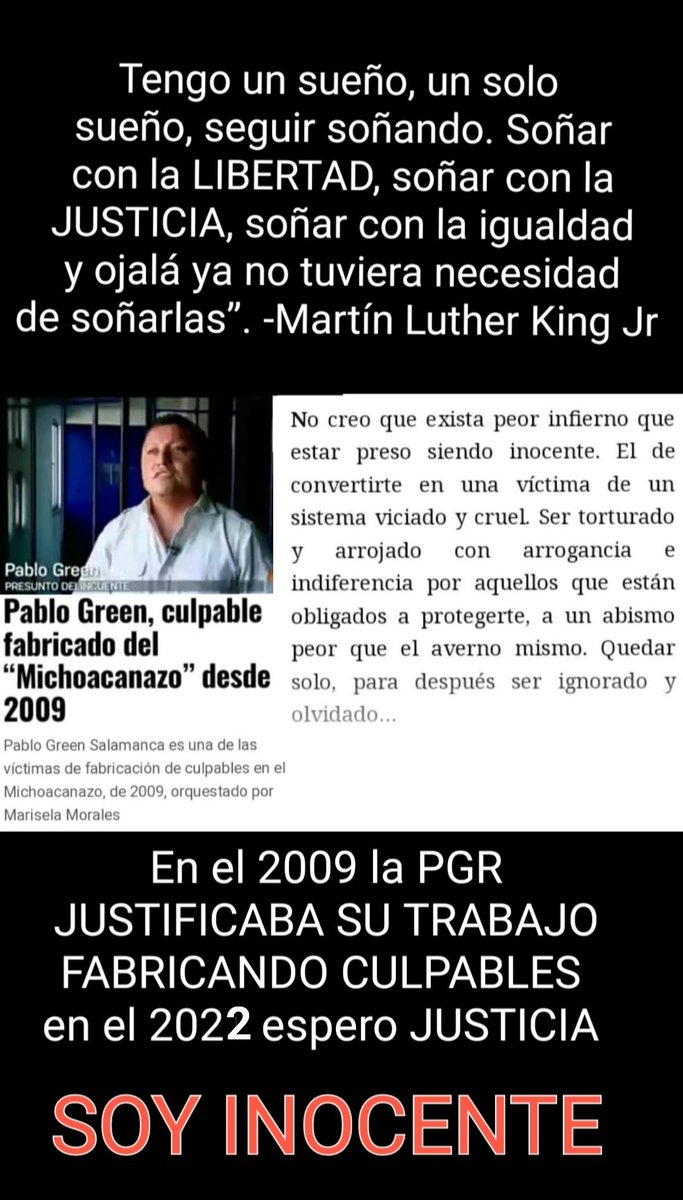 JAVIER (@javier84453114) on Twitter photo <a href="/green52169/">PABLO GREEN M.</a> <a href="/annaazul/">Ana Lozano 🎈</a> Estoy seguro,estimado Pablo,que Don Pablo Green Salamanca será de los primeros liberados que en la actualidad se encuentran presos injustamente,desde las primeras acciones de los próximos futuros nuevos miembros del PJF.
#JusticiaParaPabloGreenSalamanca <a href="/green52169/">PABLO GREEN M.</a> <a href="/annaazul/">Ana Lozano 🎈</a> Estoy seguro,estimado Pablo,que Don Pablo Green Salamanca será de los primeros liberados que en la actualidad se encuentran presos injustamente,desde las primeras acciones de los próximos futuros nuevos miembros del PJF.
#JusticiaParaPabloGreenSalamanca