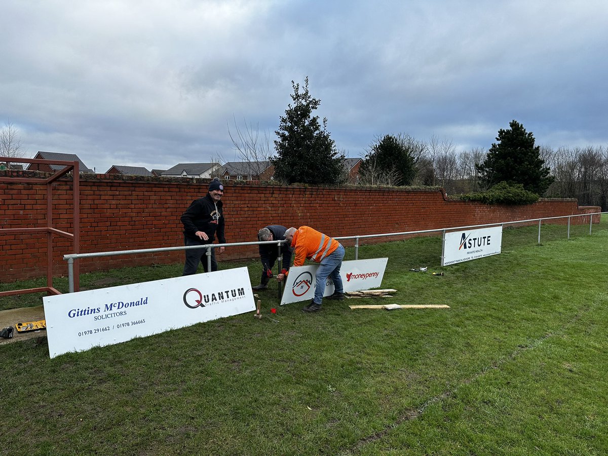 RuabonRoversFC's tweet photo. CHRISTMAS WORKS 

A busy day down at The Rec. We’ve spent the day resetting perimeter barrier posts, we’ve also put up sponsorship boards and started cladding our brand new dugouts. 

All this goes a long way to improving our village football pitch. 

#OurVillageOurTeam https://t.co/TMfBK9PFfE