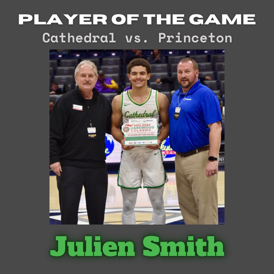 Congratulations to Cathedral’s Julien Smith on being named Player of the Game of the Indy Cathedral vs. Princeton game. <a href="/GoCathedral/">Cathedral HS</a> <a href="/BeaconOrtho/">Beacon Orthopaedics</a> <a href="/TriHealth/">TriHealth</a> <a href="/LaRosasPizza/">LaRosa's Pizzeria</a> <a href="/Skyline_Chili/">Skyline Chili</a> <a href="/HomeCityIce/">HomeCityIce</a> <a href="/espn1530/">ESPN 1530 Cincinnati</a> <a href="/FOX19/">FOX19 NOW</a> <a href="/Enquirer/">Enquirer</a> <a href="/ENQSports/">Enquirer Sports</a> <a href="/FreestoreFB/">Freestore Foodbank</a>