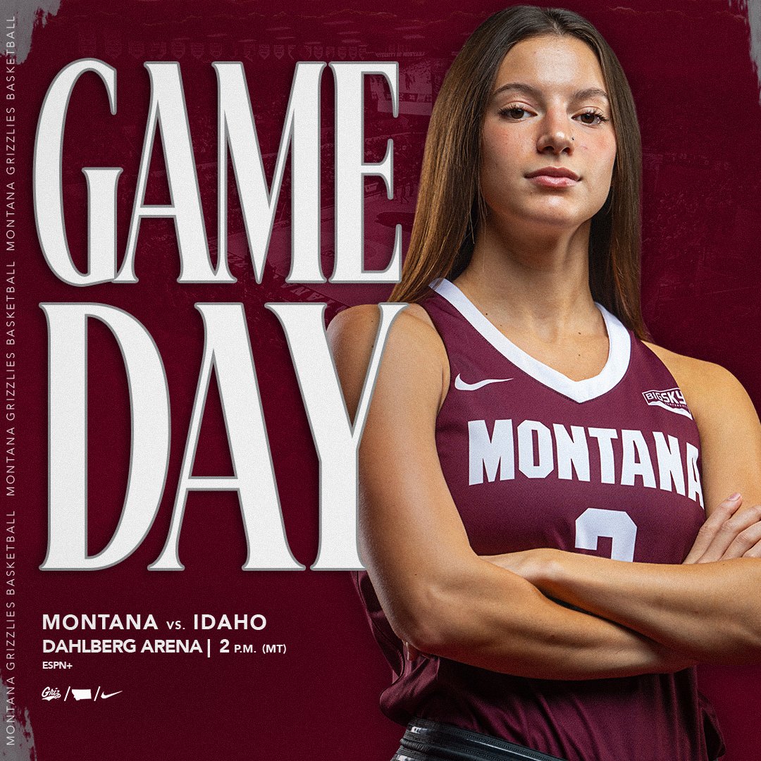 MontanaGrizWBB's tweet image. Happy game day, Griz Nation! 

🆚 Idaho
⏰ 2 p.m. (MT)
🎟️ bit.ly/3u1GmLA
💻 bit.ly/3uo5kVU
📻 bit.ly/47e9m1e
📊 bit.ly/3QXu14L

#BigSkyWBB #GoGriz
