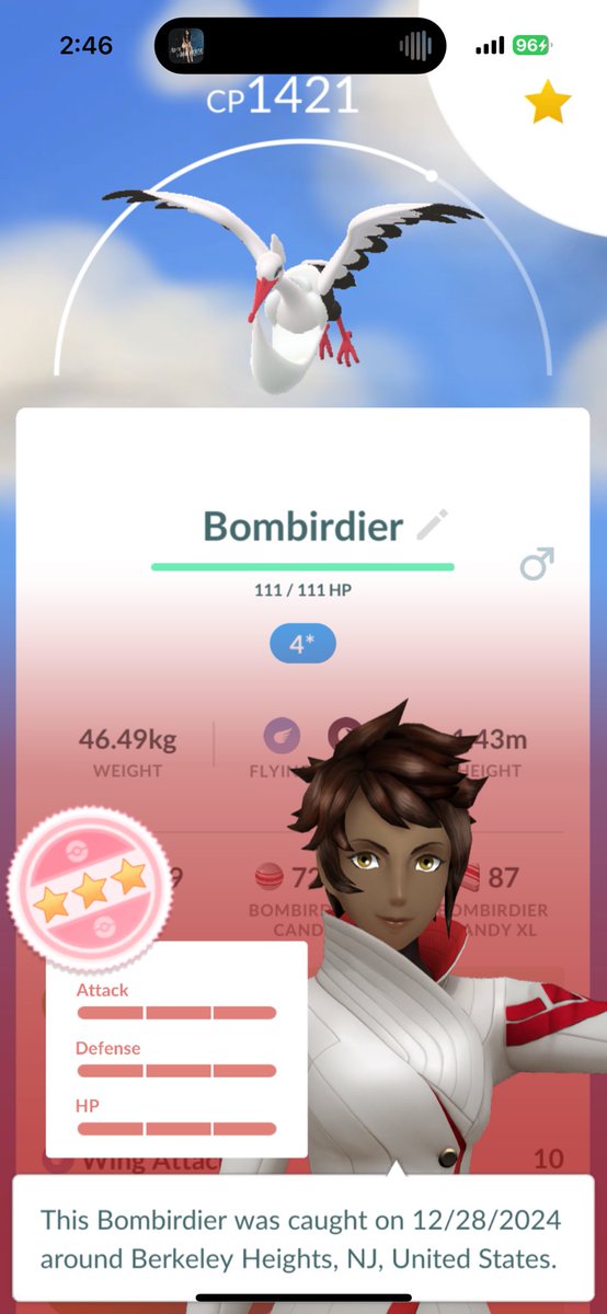 HermesNinja's tweet photo. Braved the thick fog (and even thicker headache) to drive downtown for a raid. My second HUNDO Bombirdier!!

Now the grind continues for a second shiny. 😁  

#PokemonGO #hundo #RaidsWithFriends #PokemonGOfriends https://t.co/s7ZqIrwuov