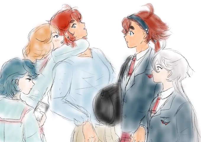 スピンオフ楽しみだなぁ過去絵見てたら妄想の果てにブレザーな2人描いてたわソフィノレや、エリクトも出てくれるといいな 