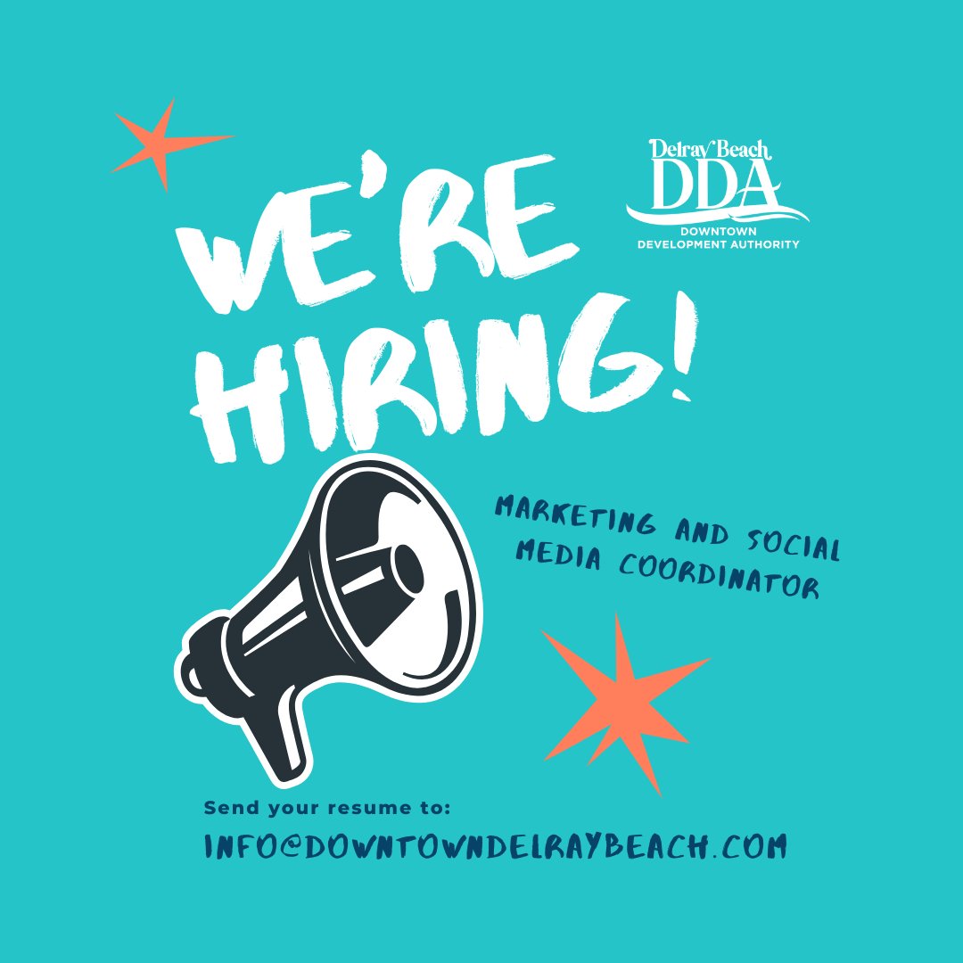 New Year, New Job? 

The Delray Beach Downtown Development Authority is looking for a DYNAMIC Marketing and Social Media Coordinator who thrives in a small team environment! Learn more here: downtowndelraybeach.com/careers