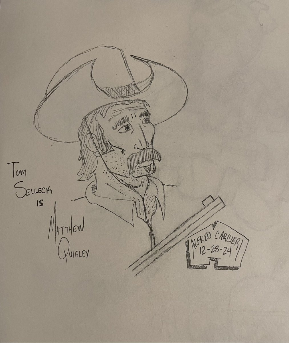 AlfredComic's tweet photo. Sketching on a lazy Saturday while watching an all time Tom Selleck classic; Quigley Down Under. You thought Alan Rickman was good as Hans Gruber? He’s a world class prick as Elliot Marston in this, check it out!
#Pencildrawing #TomSelleck #sketch #movieart https://t.co/ecsBJ0wYWO