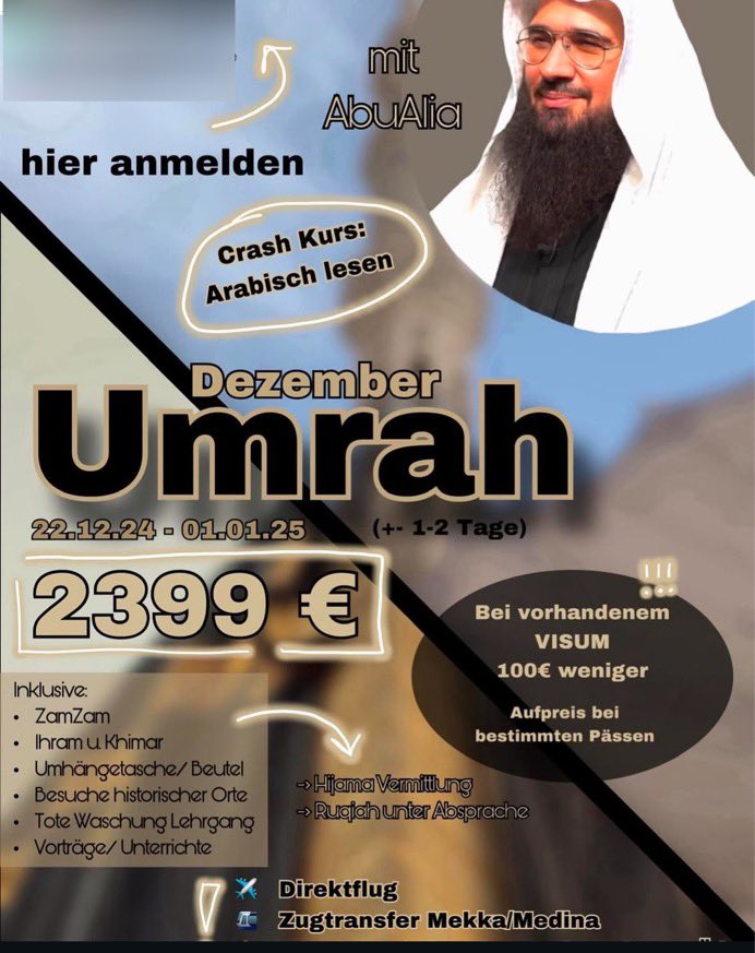 luk_bre's tweet photo. Reiseunternehmen bieten für Muslime begleitete Pilgerreisen mit bekannten deutschen #Salafisten-Predigern nach #Mekka und #Medina an, vor allem während Ramadan oder (wie jetzt) in der Weihnachtszeit. Was dahintersteckt und wieso das sogar gefährlich sein kann - ein #Thread. 1/10 https://t.co/OETltKyghj