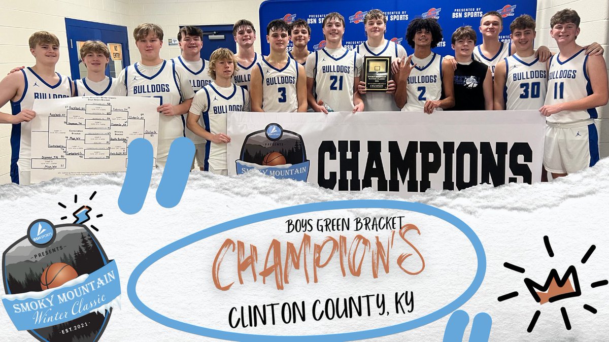 BOYS GREEN BRACKET
CHAMPIONS

Clinton County, KY
<a href="/ClintonBulldogs/">Clinton County Athletics</a>