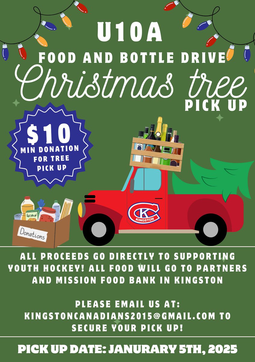 REID (@rockinreid) on Twitter photo If you've got a Christmas Tree that needs to be picked up, my son's 10 A <a href="/KAMHAHockey/">Kingston Area Minor Hockey Association</a> hockey team will be collecting them as a fundraiser.
We'll also be collecting empties and non-perishable food items. #ygk If you've got a Christmas Tree that needs to be picked up, my son's 10 A <a href="/KAMHAHockey/">Kingston Area Minor Hockey Association</a> hockey team will be collecting them as a fundraiser.
We'll also be collecting empties and non-perishable food items. #ygk