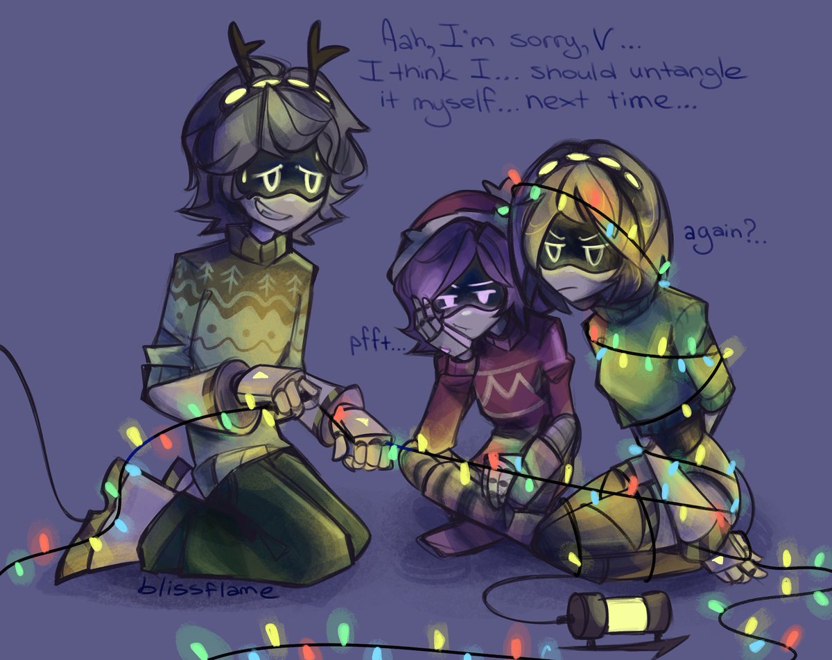 _blissflame_'s tweet photo. I'm late for your Christmas (ours is celebrated in January), but we're preparing for New Year's Eve in three days. So I'm already drawing pictures :3

#MurderDrones #serialdesignationV #SerialDesignationN #UziDoorman https://t.co/29wMxRC8j5