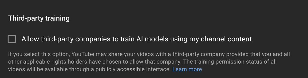 Interesting setting in the <a href="/YouTube/">YouTube</a> studio 🤔 #AI