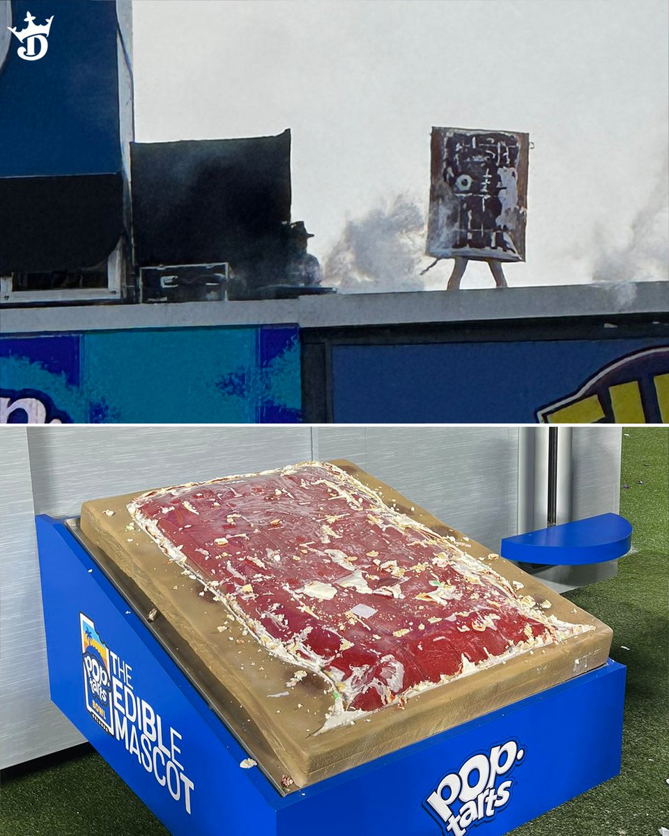 DraftKings's tweet image. The half-eaten Pop-Tarts Bowl mascot from the 2023 game is BACK 😱🤣