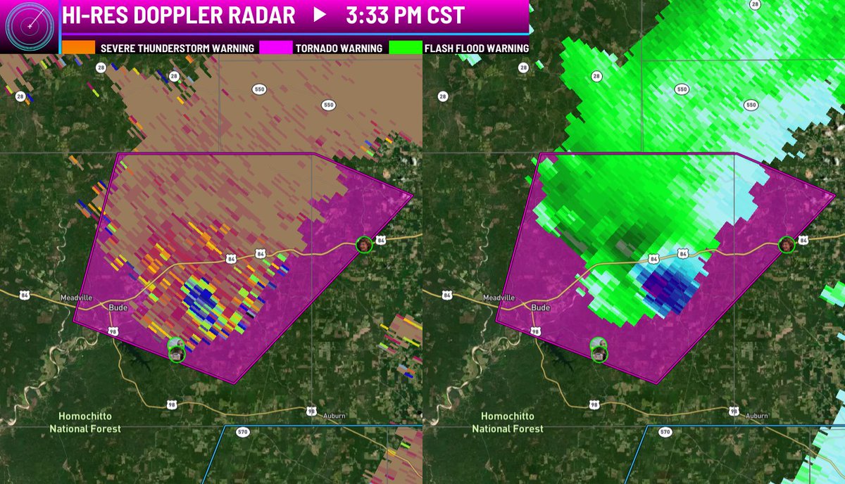 Confirmed Dangerous Tornado Near Bude, Mississippi, Moving Northeast at ...