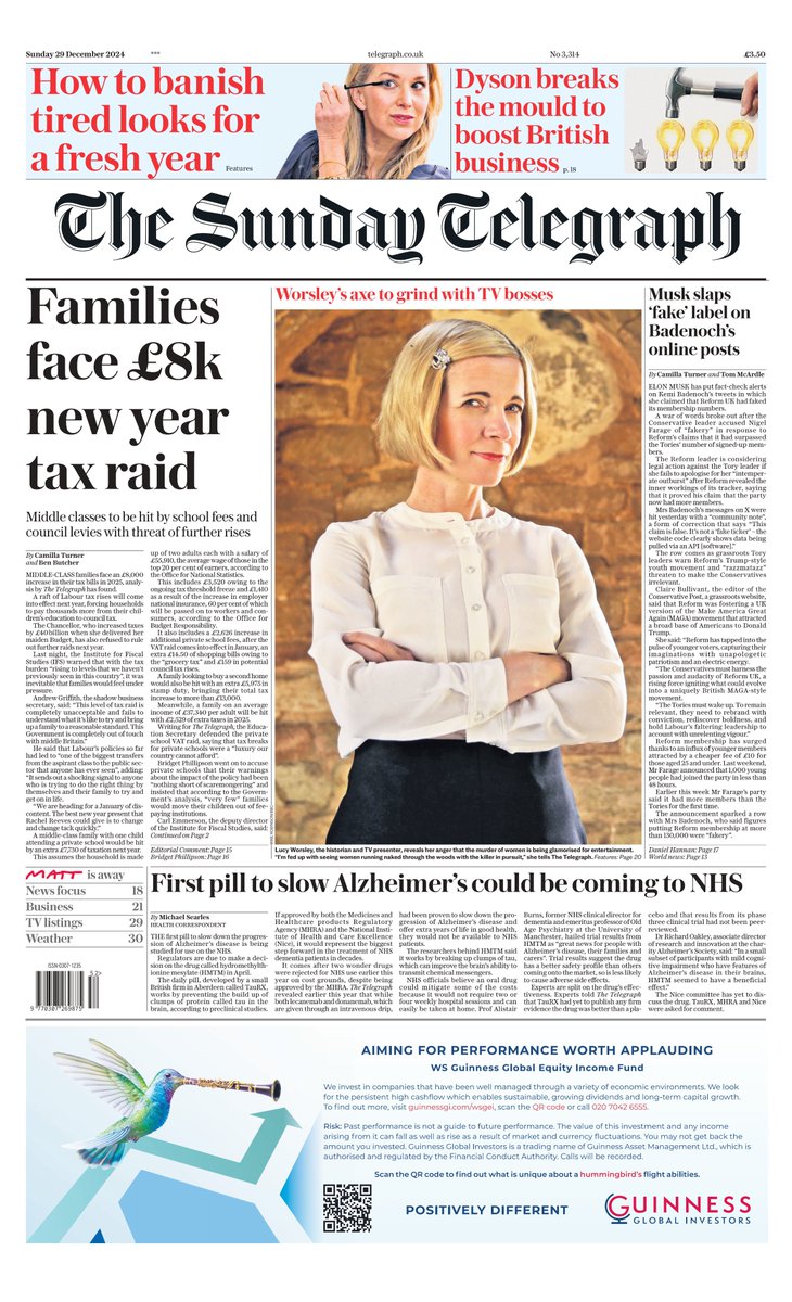 📰 The front page of tomorrow's Sunday Telegraph:

'Families face £8k new year tax raid'

#TomorrowsPapersToday

Sign up for the Front Page newsletter 👇
telegraph.co.uk/frontpage-news…