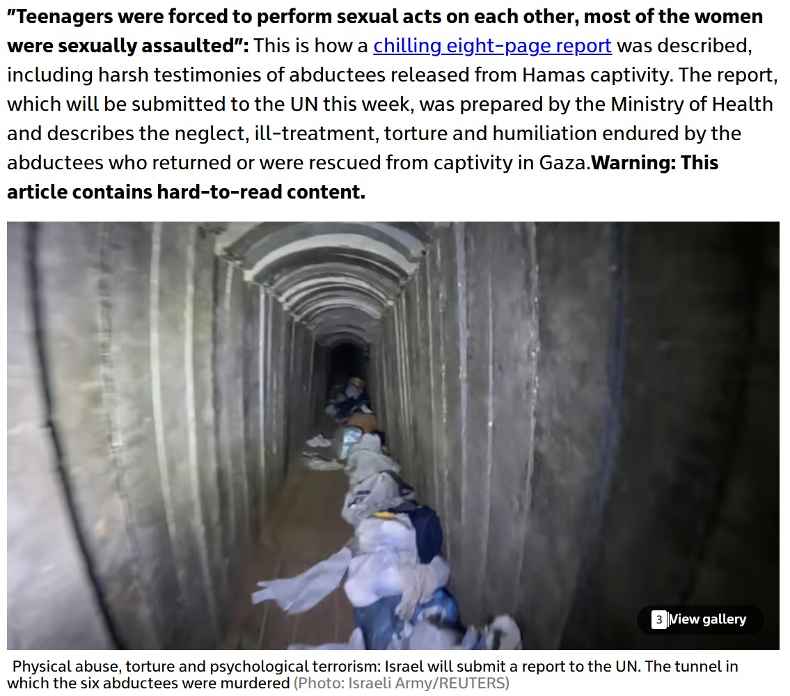 Jewtastic's tweet image. 🚨HAMAS ABUSED HOSTAGES.
Young men &amp;amp; children forced to rape each other.

Women abused, forced to strip assaulted. Genitals whipped.. The horrors are beginning to emerge..

"Youth, Women and Men: Sexual Assault in Captivity, Ill Treatment, and Torture | YNET

The first part of…