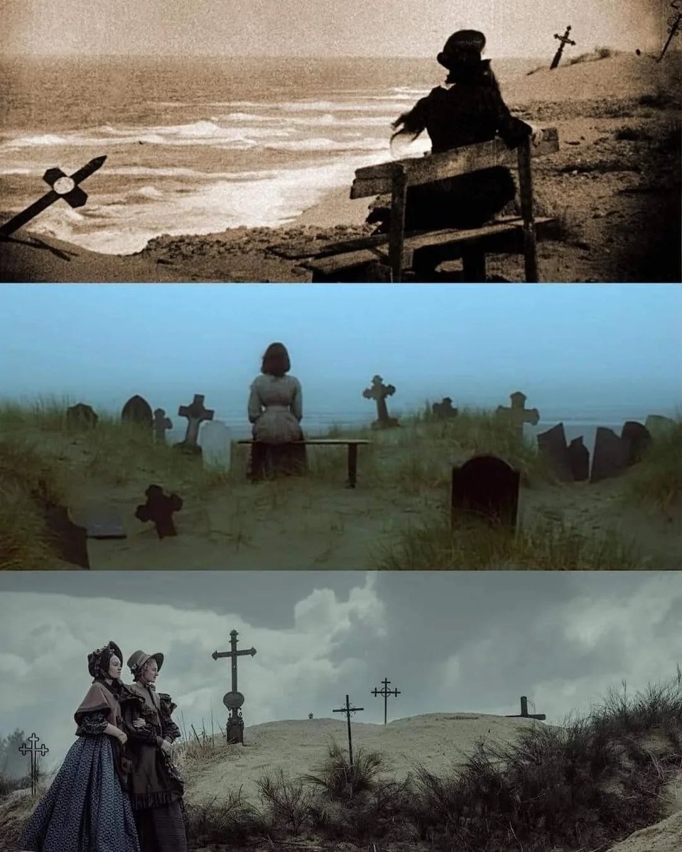 time222smoke's tweet photo. the seaside beach scenes from each Nosferatu film (1922, 1979, 2024) https://t.co/3TsU58QeCC