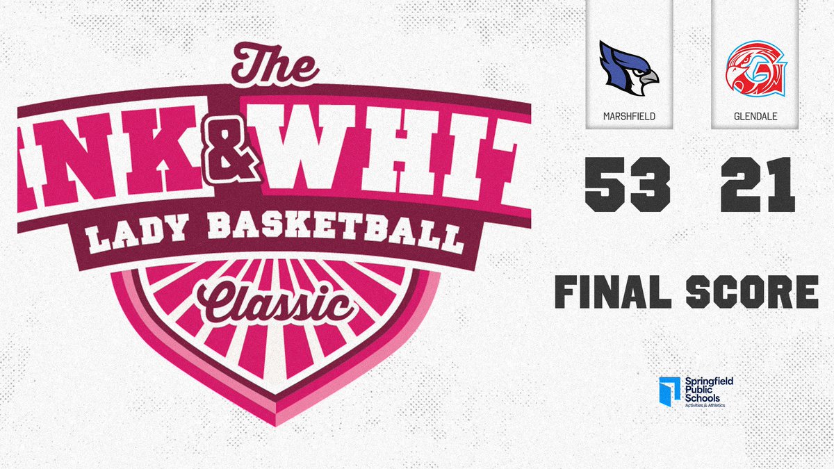 PinkandWhiteLC's tweet photo. 🏀 The final buzzer has sounded! Final score at the Pink and White Lady Classic: Marshfield 🏆 53 vs. Glendale 21. Congratulations to Marshfield on an incredible victory, and great effort by both teams throughout the tournament! 🎉🙌 https://t.co/jbbviF4e73