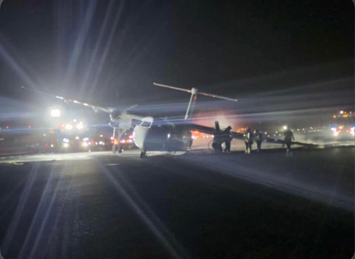 Aircraft off runway at <a href="/HfxStanfield/">Halifax Stanfield</a>.  Collapsed landing gear.  No one injured.  Photo by Nikki Pardy.  <a href="/CTVAtlantic/">CTV News Atlantic</a>