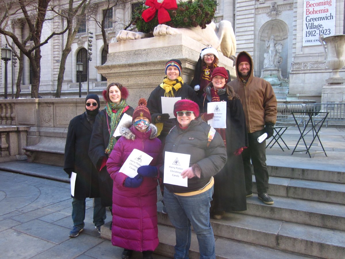 Our members braved the cold last weekend to spread some wizarding holiday cheer!  Here is us caroling for the muggles at the NYPL, singing classics like "Winky the Red-Nosed House-Elf" and "God Rest Ye Merry Hippogriffs"